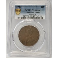 AUSTRALIA 1925 . ONE 1 PENNY . GENUINE . BROKEN N